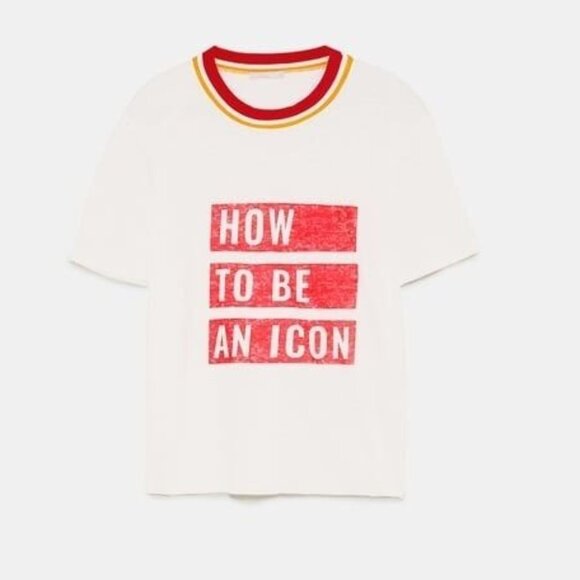 Zara “How To Be An Icon” Graphic Ringer Tee - Size Small - Picture 1 of 5